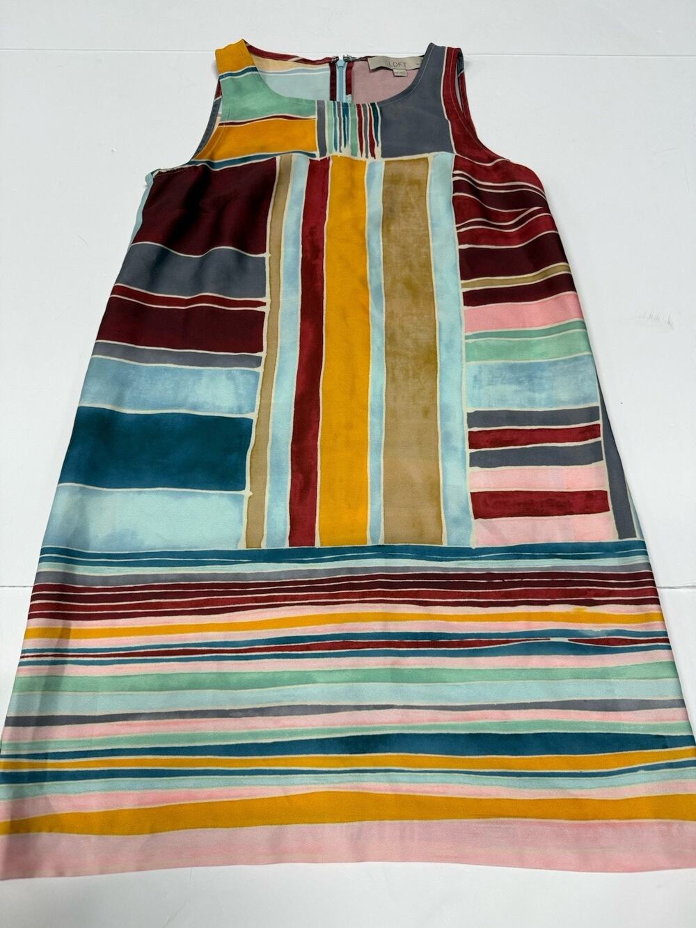 Comfy And Unique Dress Multicolored Loft XSP Stripes Satin Feel